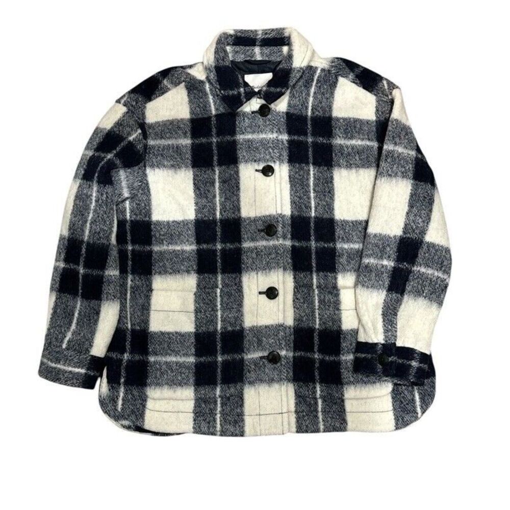 MADEWELL Walton Navy Blue & White Plaid Wool Shacket US L MSRP $228 Oversized
